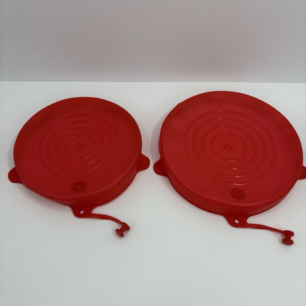 Pampered Chef Silicone Stretch Lids Set 3 Red Vented Bowl Pan Covers - Picture 3 of 6